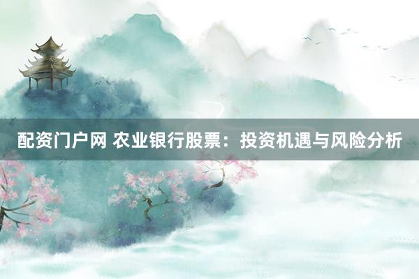 配资门户网 农业银行股票：投资机遇与风险分析